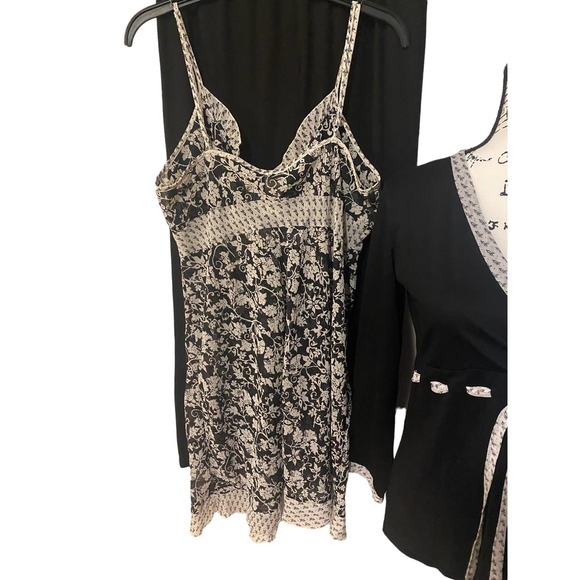 Women’s 3 Piece PJ’s Black Pants Pullover Back Top with lace and Lace Nighty - Picture 4 of 10